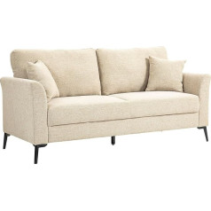 Homcom 2-Seater Sofa, Couch with Linen Look, Metal Legs, Upholstered Sofa, Padded Double Sofa for Living Room, Bedroom, 179 x 80 x 89 cm, Beige