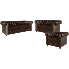 S-Style Möbel George Chesterfield Sofa Set 3 2 1 Upholstered Couch Set with Sleep Function Couch Set for Living Room 3-Seater Sofa 203 x 86 x 72 cm 2-Seater Sofa 148 x 86 x 72 cm Chair 94 x 86 x 72 cm