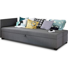 Sofnet Sofa Misti II - Single Bed, Sofa Bed with Bed Box, Sofa Bed, Choice of Colours, Bed Frame, Comfort Bed, Bed for Teenager's Room, Sleeping Furniture (Grey (Lux 05))