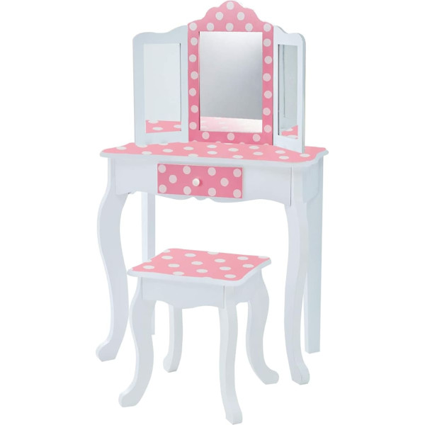 Teamson Kids Fantasy Fields VEN-TD-11670F Children's Dressing Table with Mirror and Stool Pink / White