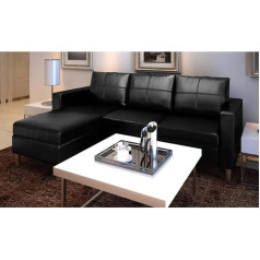 Festnight Faux Leather 3-Seater Corner Sofa | Lounge Sofa L Shape | Upholstered Sofa with 3 Seat Cushions and Back Cushions | Living Room Sofa Bed Black