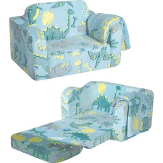 Memorecool Kids Couch Foldable Toddler Chair Bed Soft Plush Fold Out Kids Armchair Sofa Bed Glow in the Dark Comfortable Baby Lounger for Girls Boys Luminous Dinosaur
