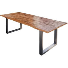 SAM Darwin Solid Mango Wood Dining Table, Lacquered Natural Finish, 140 - 220 cm, U-Frame in Silver or Black, 26 mm Top