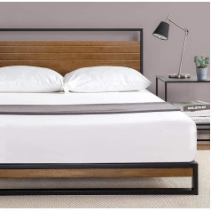 Zinus Suzanne Bed 150 x 190 cm - Height 18 cm - Metal and Wood Bed Frame with Headboard and Wooden Slat Holder - Brown and Black