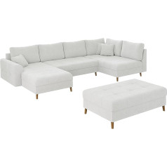 S-Style Möbel Set Ecksofa Hocker Eckcouch Sofa Couch Mit Kissen Schlaffunktion Sitzhocker 6 Sitzer U Form 2 Stück Massivholzfüße Braun Freistehend Boucle Stoff Links Erik Weiß