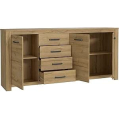 Forte Havana Chest of Drawers with 3 Doors and 4 Drawers, Wood Composite, Antique Oak, W x H x D: 206 x 95.7 x 42.2 cm