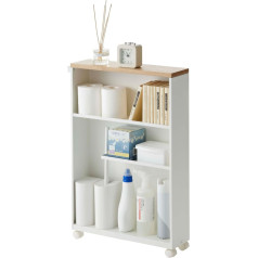 Yamazaki 4306 Tower Semi-Closed Storage Trolley, White, Steel/Wood, Minimalist 13 x 47.5 x 68 cm