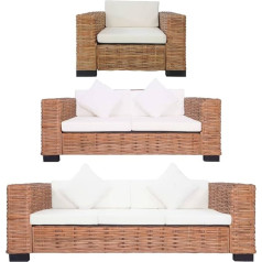 Klyeon 3-Piece Sofa Set with Cushions, Natural Rattan, Comfortable Rattan Sofa Set for Garden, Patio and Living Room, Living Room, Sofas