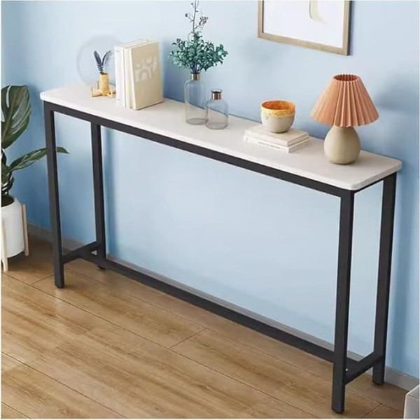 Konsolentisch, Industrietisch, Flurtisch, Wohnzimmer-Sofatisch, extra schmales Regal, Sofa-Rückenregal (Farbe: Weiß-Schwarz, Größe: 140 x 25 x 100 cm)