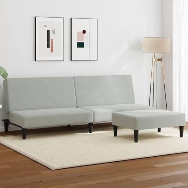LAPOOH 3216231 2-Seater Sofa Bed with Footstool Light Grey Velvet, Lounge Sofa, Sofas & Couches, Relax Sofa, Couch for Living Room