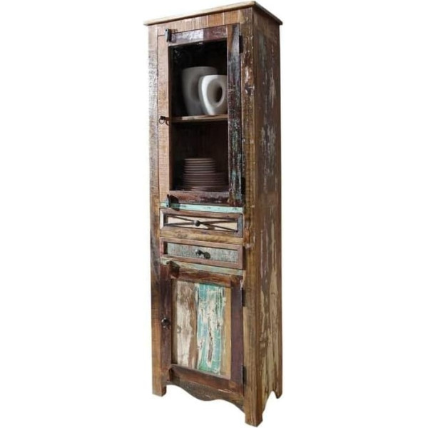 Massivmoebel24.De Nature of Spirit Showcase Cabinet Made of Indian Reclaimed Wood, Display Cabinet Made of Solid Wood, Multi-Purpose Cabinet Vintage Multicoloured