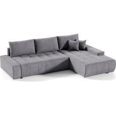 Mars Meble Draco Corner Sofa with Sleep Function + Bed Box Couch Living Room Upholstered Furniture (Right Side, Grey)
