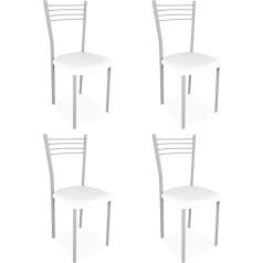 Homey White Set of 4 Upholstered Chairs for Kitchen or Dining Room with Faux Leather Finish, Model Kilembo Aluminium, 39.5cm (W) x 37.5cm (D) x 96cm (H)