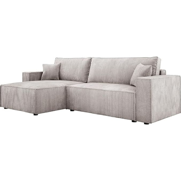 Domimeble Poso XL Corner Sofa with Bed Box - High-Quality L-Shape Couch with Sleep Function, Corduroy Fabric, Wave Springs, Universal Ottoman, Comfortable and Abrasion-Resistant, Poso 100, 274 x 143 x 83 cm,