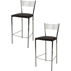 T M C S Tommychairs Set of 2 Modern Bar Stools Elegance for Kitchen and Dining Room, Robust Chrome-Plated Steel Frame, Padded Seat Upholstered with Faux Leather in Mocha Colour