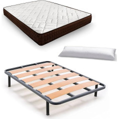 HOGAR24 ES Viscosoft Dream Flex 15 Mattress + Slatted Base with Wide Legs 32 cm + Fibre Cushion 120 x 190 cm