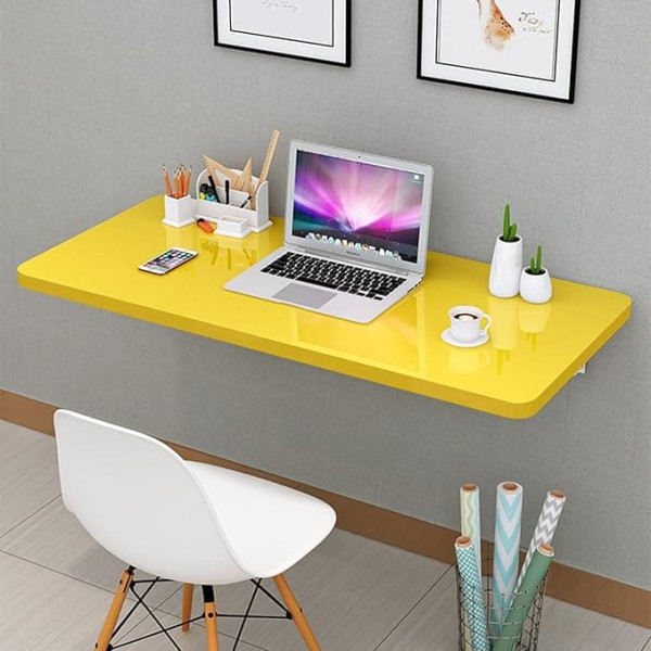 ‎Generisch Heavy Duty Folding Table Wall Mounted Small Spaces Yellow 80cm x 40cm Ideal for Kitchen, Laundry Room and Restaurant
