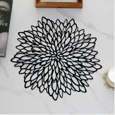 Amdxd Set of 4 Christmas Place Mats, PVC Placemats, Modern Flowers, Non-Slip, Black Place Mats for Home, Restaurant, Dining Table, 38 cm