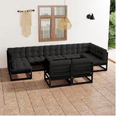 Homgoday 9-TLG. Gartenlounge Set mit Kissen Sitzgruppe Gartenmöbel Set Sitzgarnitur Gartenlounge Gartensofa Gartengarnitur Balkonmöbel Loungemöbel Schwarz Massivholz Kiefer