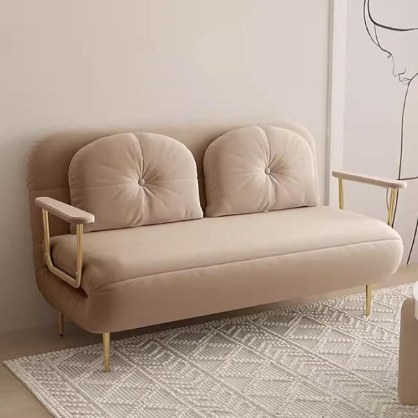 Sohodoo Sofa Bed, 3-in-1 Convertible Chair, Multifunctional Folding Guest Bed with Cushion, Sleep Function for Small Spaces, Apartment, Office (Color : Light Khaki, Size : 150cm)