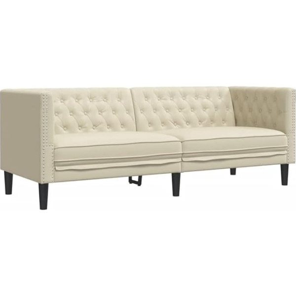 Vidaxl Chesterfield Sofa 3-Seater Couch with Armrests Backrest Support Legs Upholstered Sofa for Living Room Couch Set Cream Faux Leather