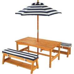 Kidkraft 106 Garden Table Set with Bench, Cushion and Parasol Garden Furniture for Kids - Natural