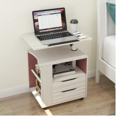 Sogesfurniture BHEU-CT1-MP Mobile Side Table Bedside Table Bedside Table with 2 Drawers Height-Adjustable Sofa Table Laptop Table for Bedroom Living Room Maple