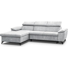 E-Meubilair Corner Sofa with Sleep Function and Storage Space for Living Room 274 x 192 x 86 cm, 210 x 126 cm Lorin (Ottoman Front Left, Silver)