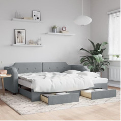 Zeyuan 3197670 Extendable Day Bed with Drawers, Light Grey, 90 x 200 cm, Fabric, Sofa Bed, Sofa Bed, Teenager's Bed, Bed Frame, Sofa Bed