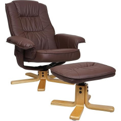 Mendler M56 Recliner Chair TV Chair with Stool Ottoman Faux Leather Eucalyptus Wood FSC® Certified Red/Brown
