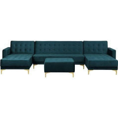 Beliani Teal Velvet U-Shaped Sofa Bed with Ottoman Aberdeen