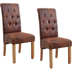 Invicta Interior Set of 2 Elegant Chairs CASA Vintage Brown Colonial Style with Decorative Buttons Legs Made of Solid Wood