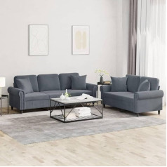 qohoio 2-TLG. Sofagarnitur mit Kissen Sofa Wohnzimmer Sitzgruppe Wohnzimmer Sofa Set Sofas FüR Wohnzimmer Dunkelgrau Samt - 3202271