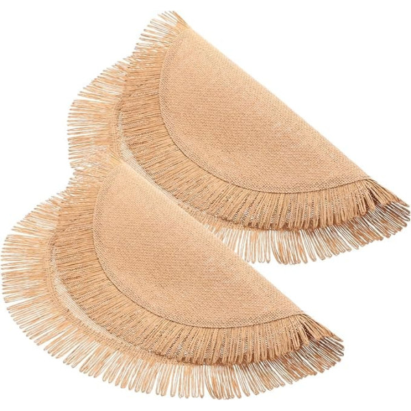Kichouse Set of 2 Hessian Tassel Place Mats Linen Round Place Mats Dining Table Decoration Napron Table Dining Mats Plate Placemats for the Table Cork Placemats Vinyl Placemats