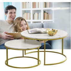 Gltzen Nesting Coffee Tables Set, Round Coffee Table MDF Faux Marble Tabletop, Arc Craft Frame, Stretch Free Widened Steel Frame, for Living Room, Office, Balcony