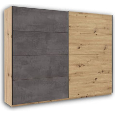 Stella Trading Moon Elegant Wardrobe with Lots of Storage Space - Versatile Sliding Door Wardrobe in Artisan Oak Look, Concrete Oxide - 270 x 210 x 60 cm (W x H x D)
