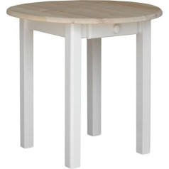 K Koma Round Pine Table Dining Table Wood Kitchen Table Solid White Drawer Country House Style Untreated (50 cm)