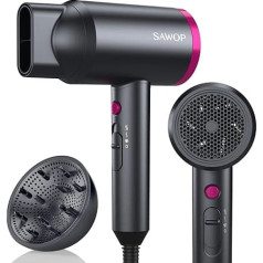 Sawop Hair Dryer with Diffuser, Hair Dryer for Curly Hair for Women/Men, 1800 Watt Ionic Hair Dryer, Hair Dryer with Nozzle for Quick Drying as Salon, Lightweight and Quiet