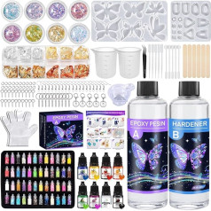 TAVADA Epoxy Resin Set Beginners 600 ml, Crystal Clear Resin Resin Casting Set with Epoxy Resin Accessories, Silicone Moulds, Glitter, Wooden Sticks, Measuring Cup, for Art Project, Jewellery Making