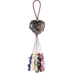 Nupuyai Dragon Blood Jasper Heart Stone Hanging Ornament, 7 Chakra Healing Crystals Tumbled Stones Crystal Tassels for Car & Home Decor, Reiki Yoga Meditation