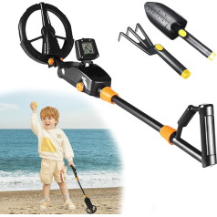 E-THOL Kids Metal Detector Handheld Metal Detector Equipped with LCD Display and Waterproof Search Coil, High Sensitivity Metal Detector, Includes Bucket, Shovel and Rake