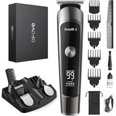 OPOVE Xmulti 3 Men's Beard Trimmer, Professional Trimmer, IPX7 Waterproof Shaver, Electric, Rechargeable LCD Beard Trimmer, T-Blade Trimmer Head, USB Charger Nose Hair Trimmer Kit, Xmulti 3