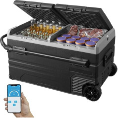 VEVOR 12V Car Refrigerator, Portable 115L Freezer with 2 Zones and Wheels & Handle, -20°C to 20°C, 12/24V DC / 100-240V AC Compressor Cooler for Outdoor Camping Travel