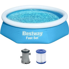 Bestway Fast Set Above Ground Pool Set with Filter Pump, Diameter 244 x 61 cm, Blue, Round