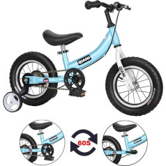 Qiani Balance bike 2 in 1 for children from 2 3 4 5 6 7 years, children's balance bike with brake, stabilisers, pedals, pneumatic tyres and side stand, children's bicycle 12 14 16 inches