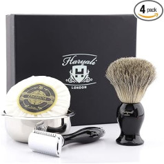 Haryali London 4 Set Double Sided Safety Razor and Badger Brush Set