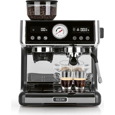 BEEM ESPRESSO-GRIND-EXPERT Premium Espresso Filter Machine with Grinder, 2 Thermal Blocks, Extraction and Meal Display, Stainless Steel, Silver/Black