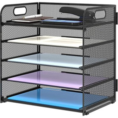 Zjyufy Tabletts Papier-Organizer, 5-stöckig, Netz-Schreibtisch-Organizer mit Griff, A4-Papier-Aktensortierer für Büro, Schule, Zuhause (schwarz)