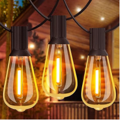 GLUROO Outdoor Fairy Lights, 18 m Fairy Lights, Outdoor Power with 31 x ST38 LED Bulbs, 2200 K Warm White, Waterproof Outdoor Fairy Lights for Garden, Patio, Parties