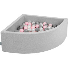 KiddyMoon Quarter Square Ball Pit Ball Pool 90 x 30 cm / 200 Balls Diameter 7 cm Ball Pits for Babies Play Bath Toddlers Made in the EU, Light Grey: Pearl/Grey/Transparent/Powder Pink